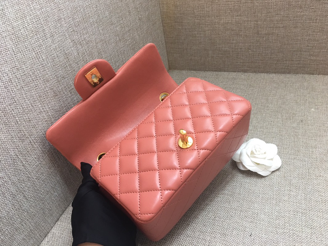 Small Classic Flap Lambskin Bag A01116 Cream Pink/Gold